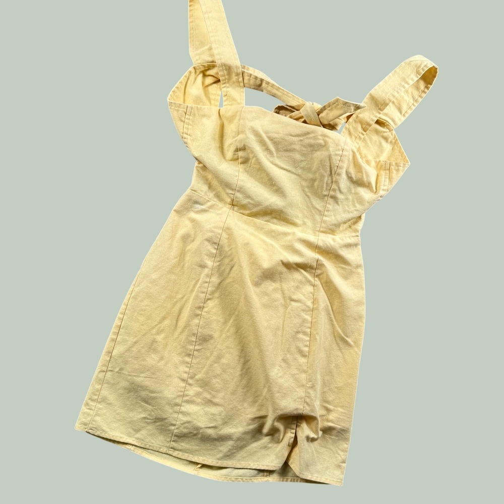 Charlie Holiday Iva Mini Dress Women XS Tie Back Cutout Summer Resort Butter